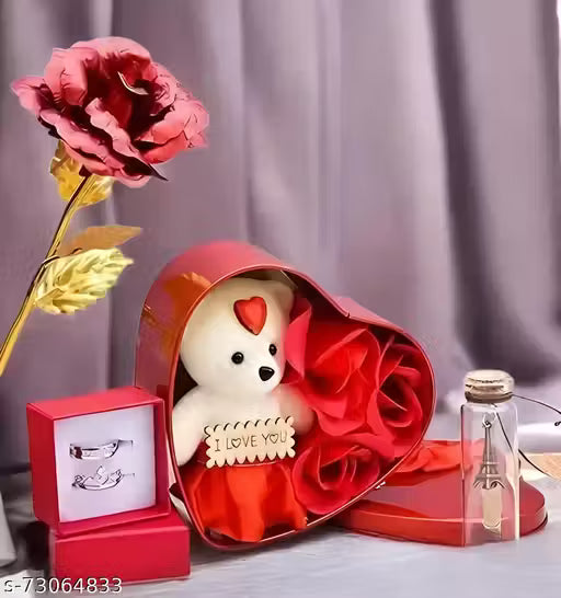 Eternal Love Valentine’s Hamper –Crown Couple Rings, Red Rose Box, & Cute Teddy Set